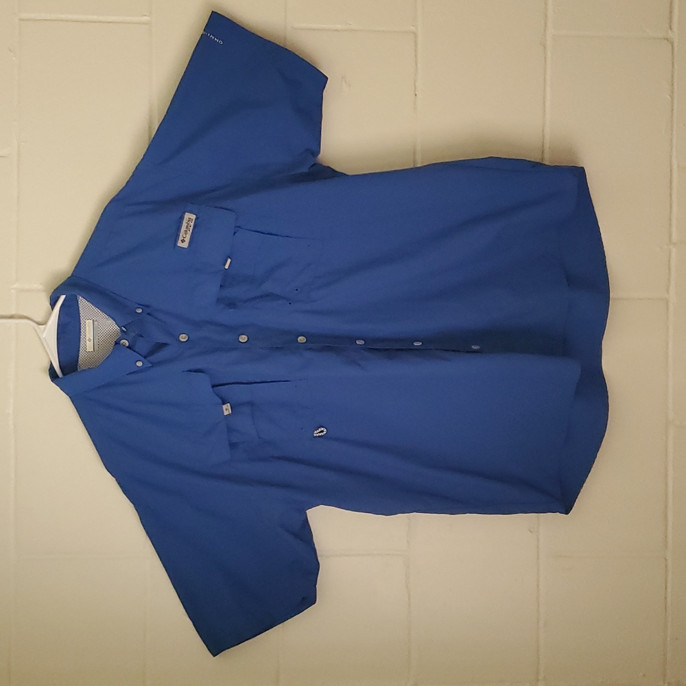Columbia PFGBlue Short Sleeved Button Down Shirt Size Large